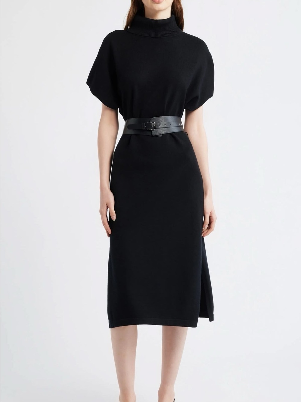 Black Sweater Dress short sleeve turtleneck
